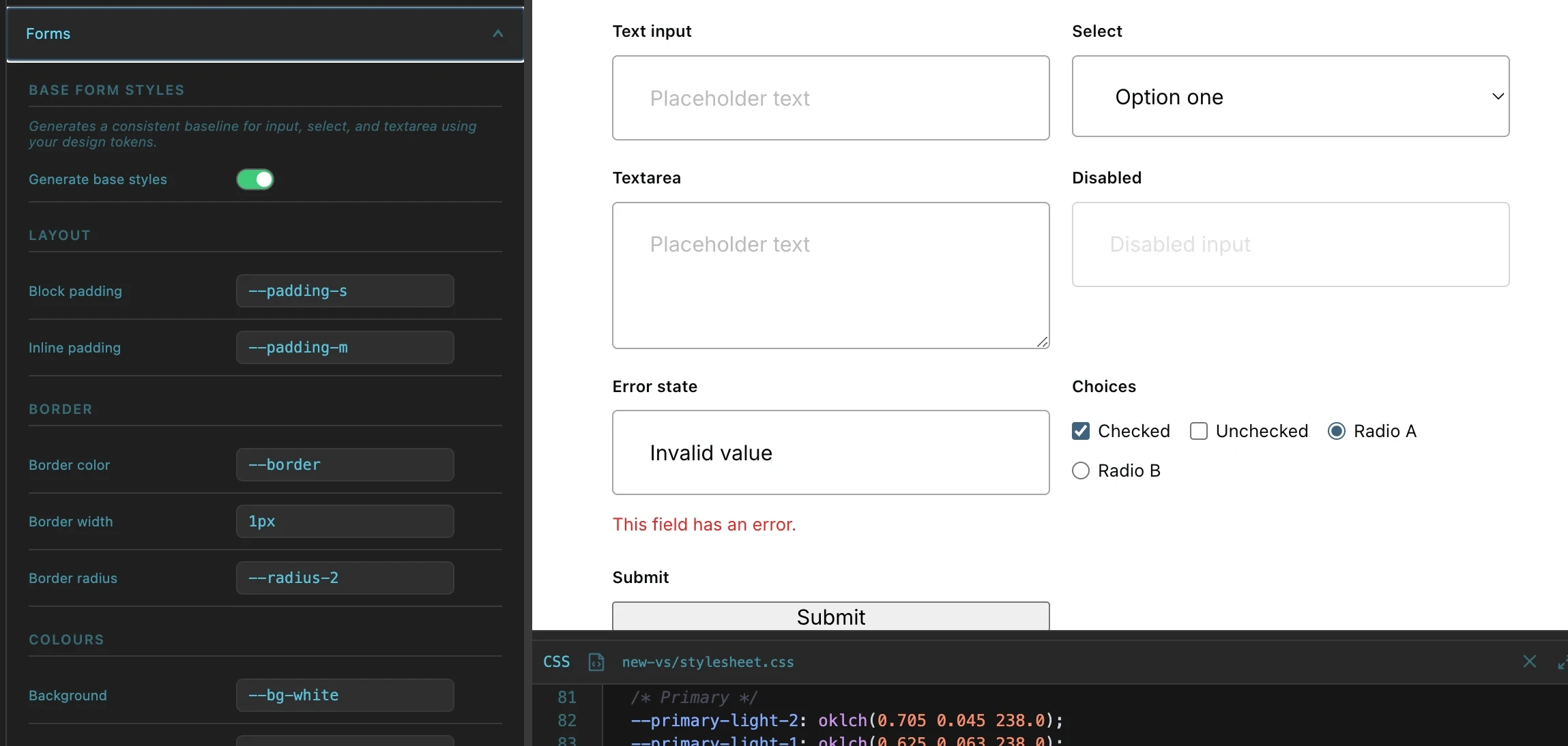 GenCSS component styles section